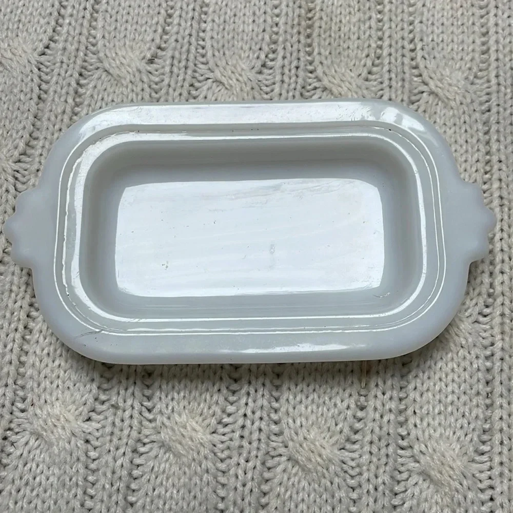 Vtg Hazel Atlas half stick butterdish w/ lid White Milk glass Ribbed MCM 1950s